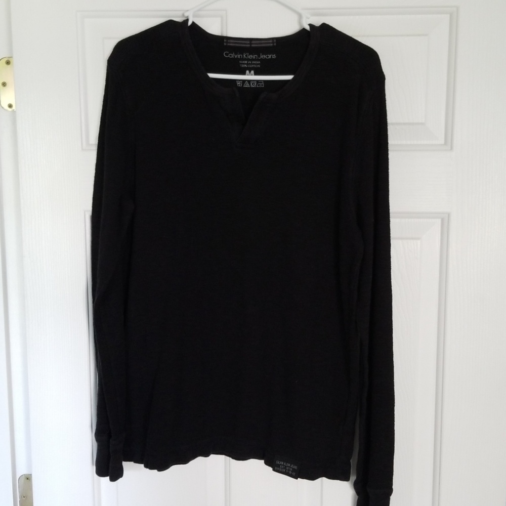 Mens Calvin Klein Black Long Sleeve Henley